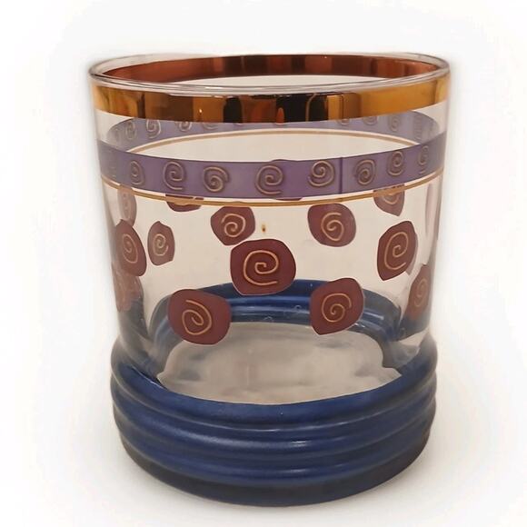Sakura Sango Sue Zipkin Tumbler Drink Glass Blue Gold Cocktail Party Art Deco - Picture 1 of 15